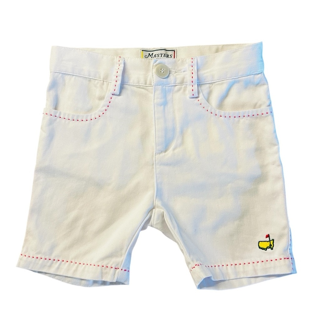 Masters Collection White Cotton Shorts with Pink Accents & Masters Logo SZ 4T